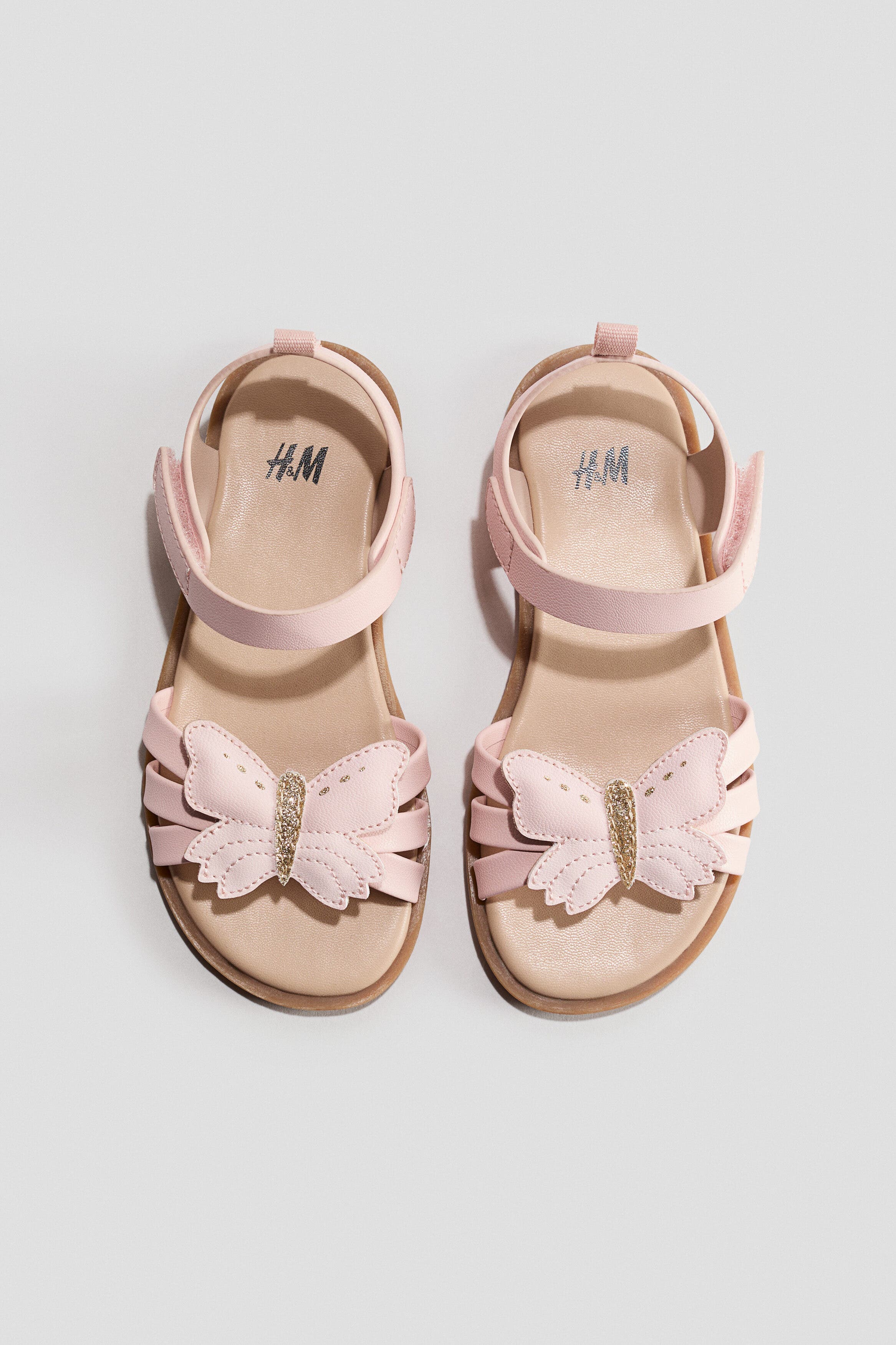 H&M Appliquéd Sandals, Main, color, Light Pink/Butterfly