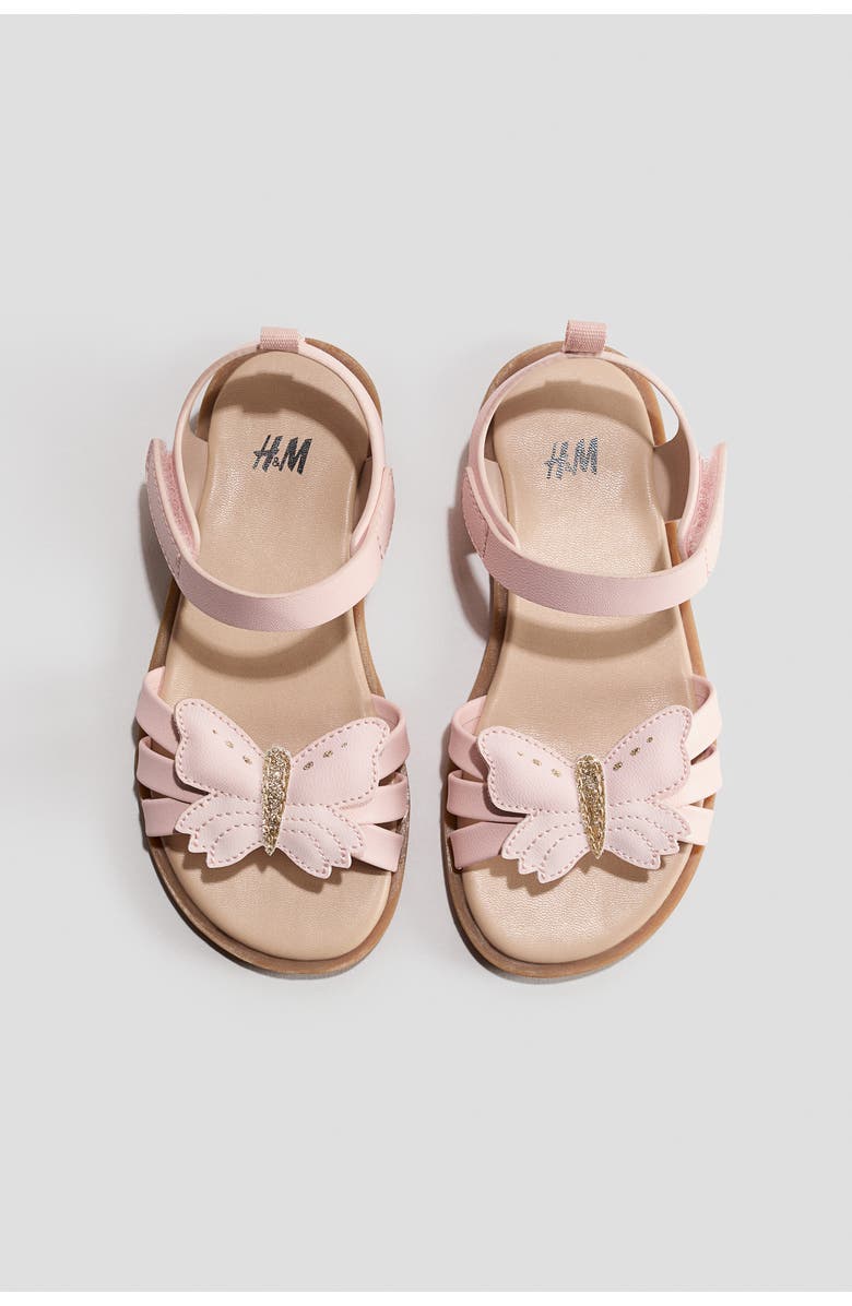 H&M Appliquéd Sandals, Main, color, Light Pink/Butterfly