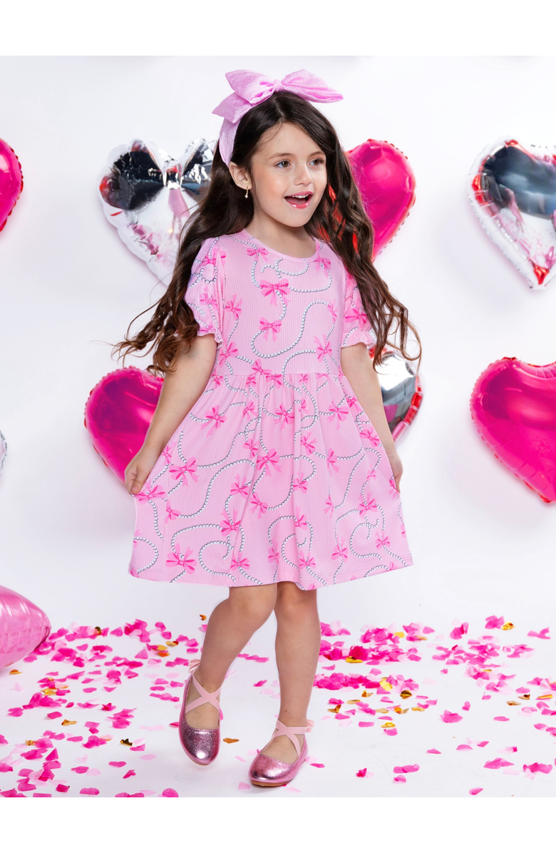 Mia Belle Girls Bow Bliss Puff Sleeve Dress, Alternate, color, Pink