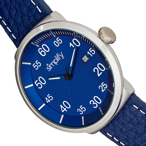 Simplify The 7100 Leather-band Watch W/date In Blue