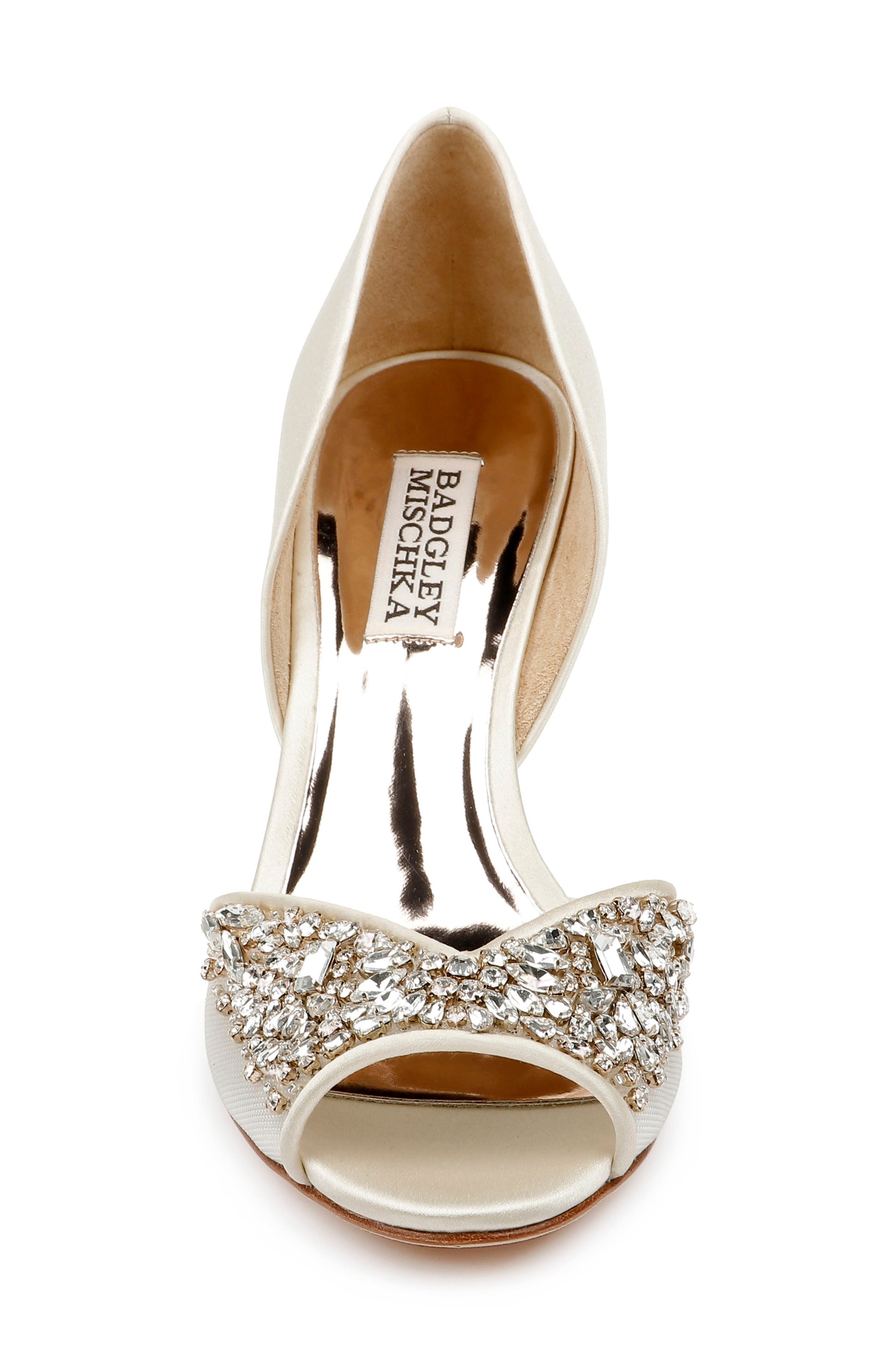 Badgley Mischka Cashmere Crystal Embellished Wedge, Alternate, color, IVORY SATIN