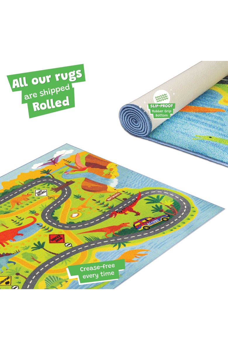 KC Cubs Educational Rug Dinosaur World Safari Road Map, 8 feet x 10 feet, Alternate, color, Multicolored
