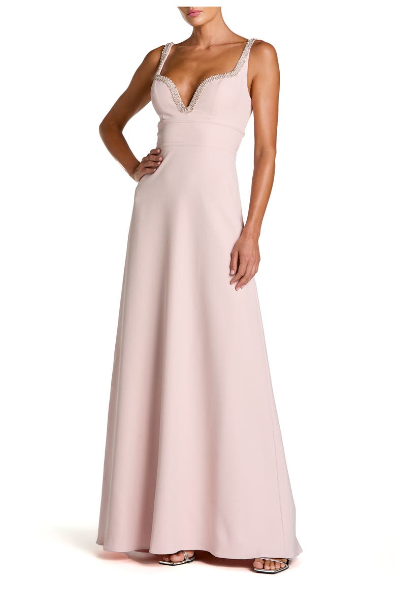 Mac Duggal Crepe Sleeveless Gown With Rhinestone Trim, Main, color, Dusty Rose