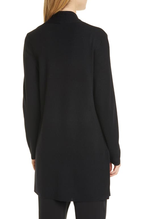Eileen Fisher Petite Ultrafine Merino Wool Straight Long Cardigan In Black