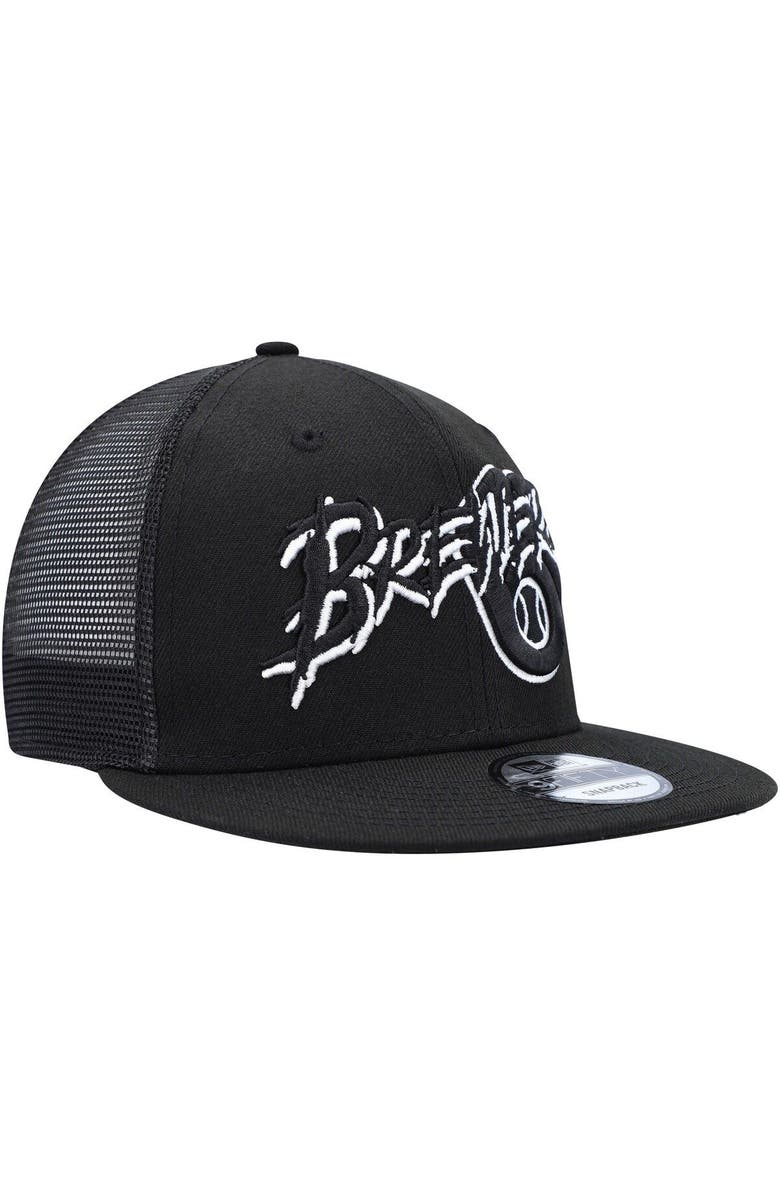 New Era Men's New Era Black Milwaukee Brewers Street Trucker 9FIFTY Snapback Hat, Alternate, color, Black