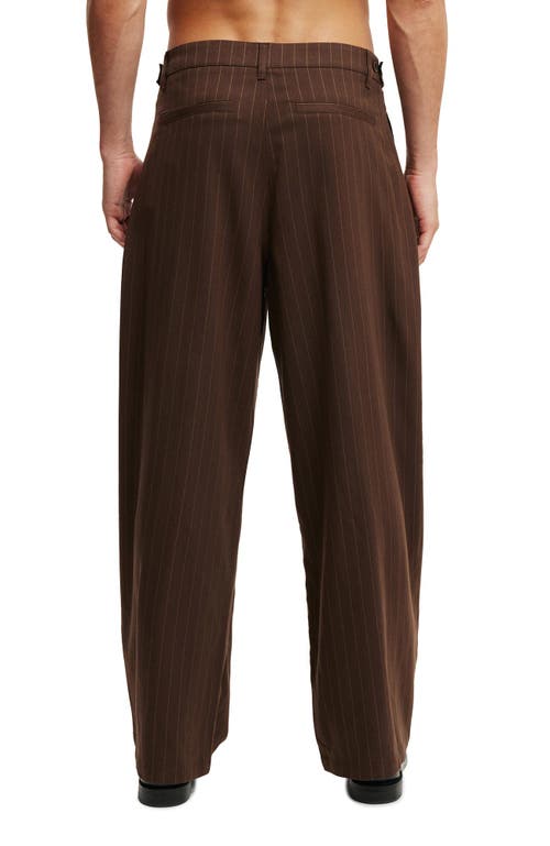 Shop Cotton On Super Baggy Pleated Pant In Chocolate Pinstripe