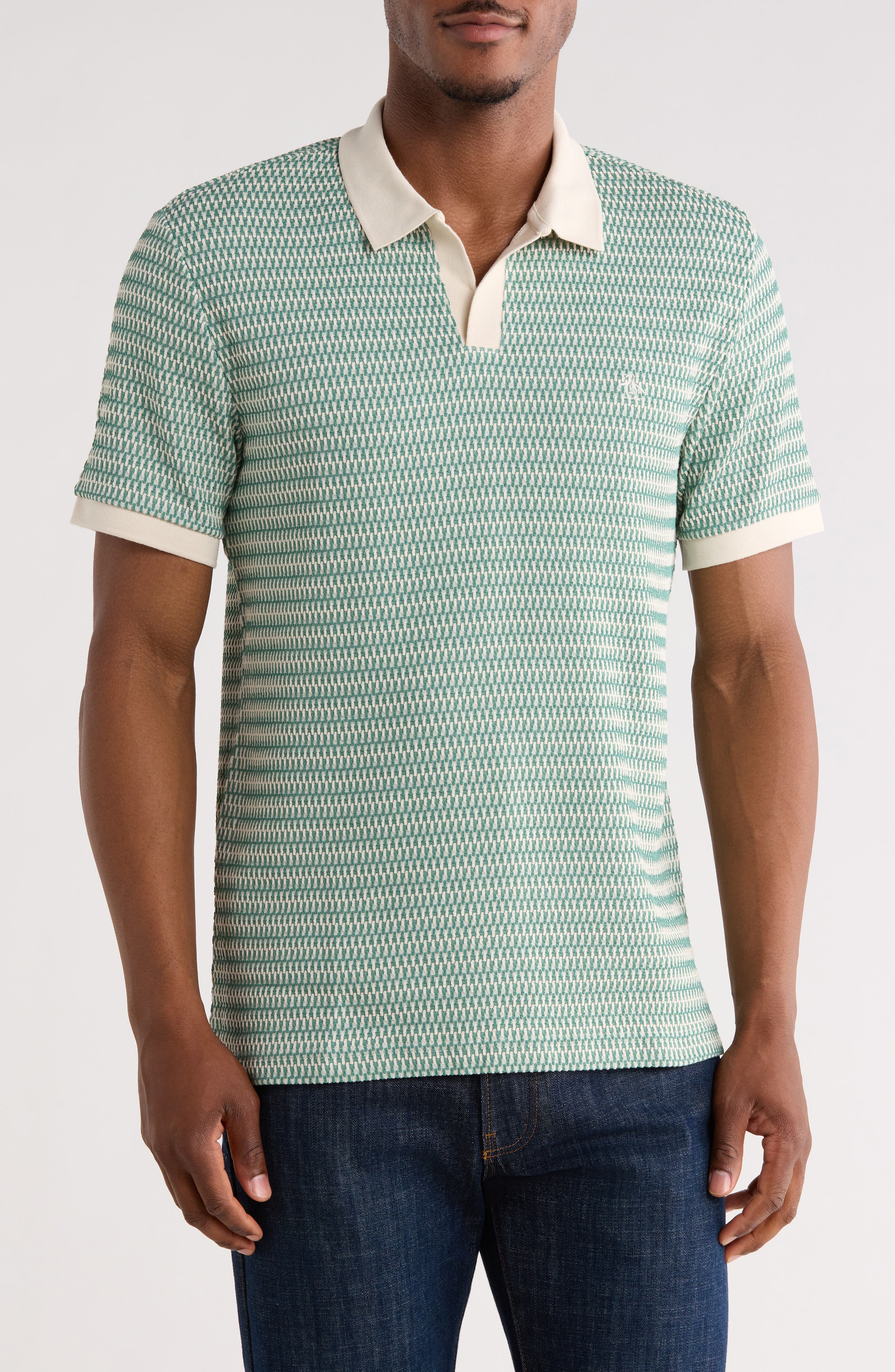 Original Penguin Crochet Stitch Johnny Collar Polo