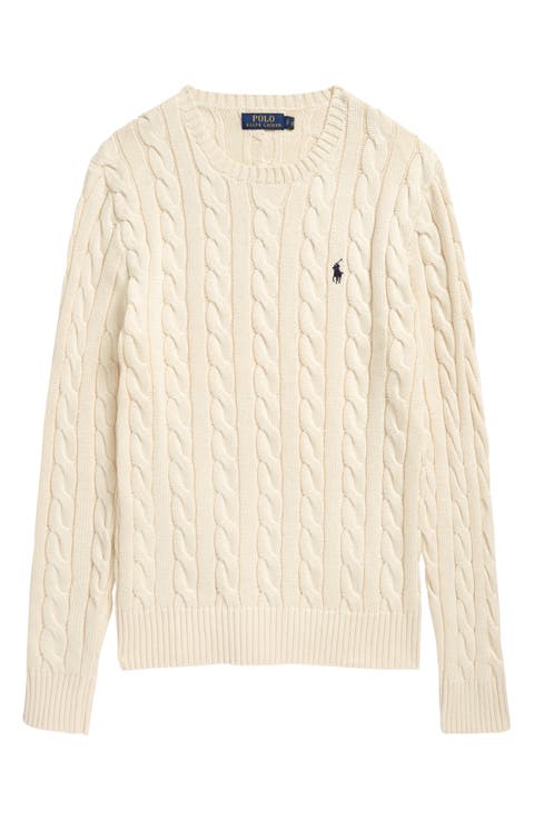 Cable Knit Cotton Crewneck Sweater