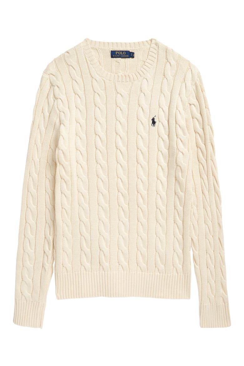 Cable Knit Cotton Crewneck Sweater video