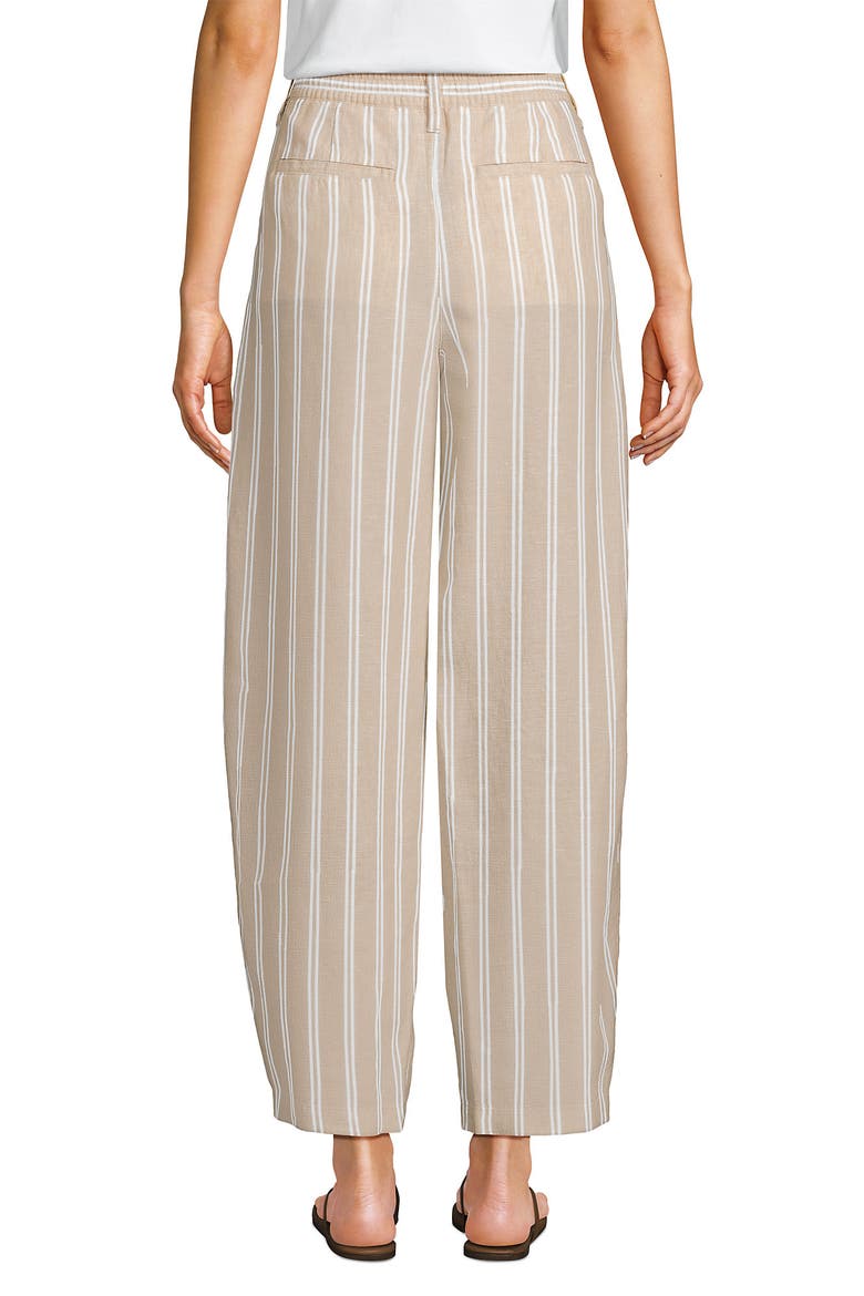 Tall Linen High Rise Pleated Barrel Leg Ankle Pants, Alternate, color, Champagne/White Double Stripe
