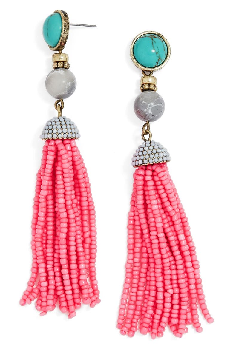 'Artemis' Beaded Tassel Drop Earrings, Main, color, PINK