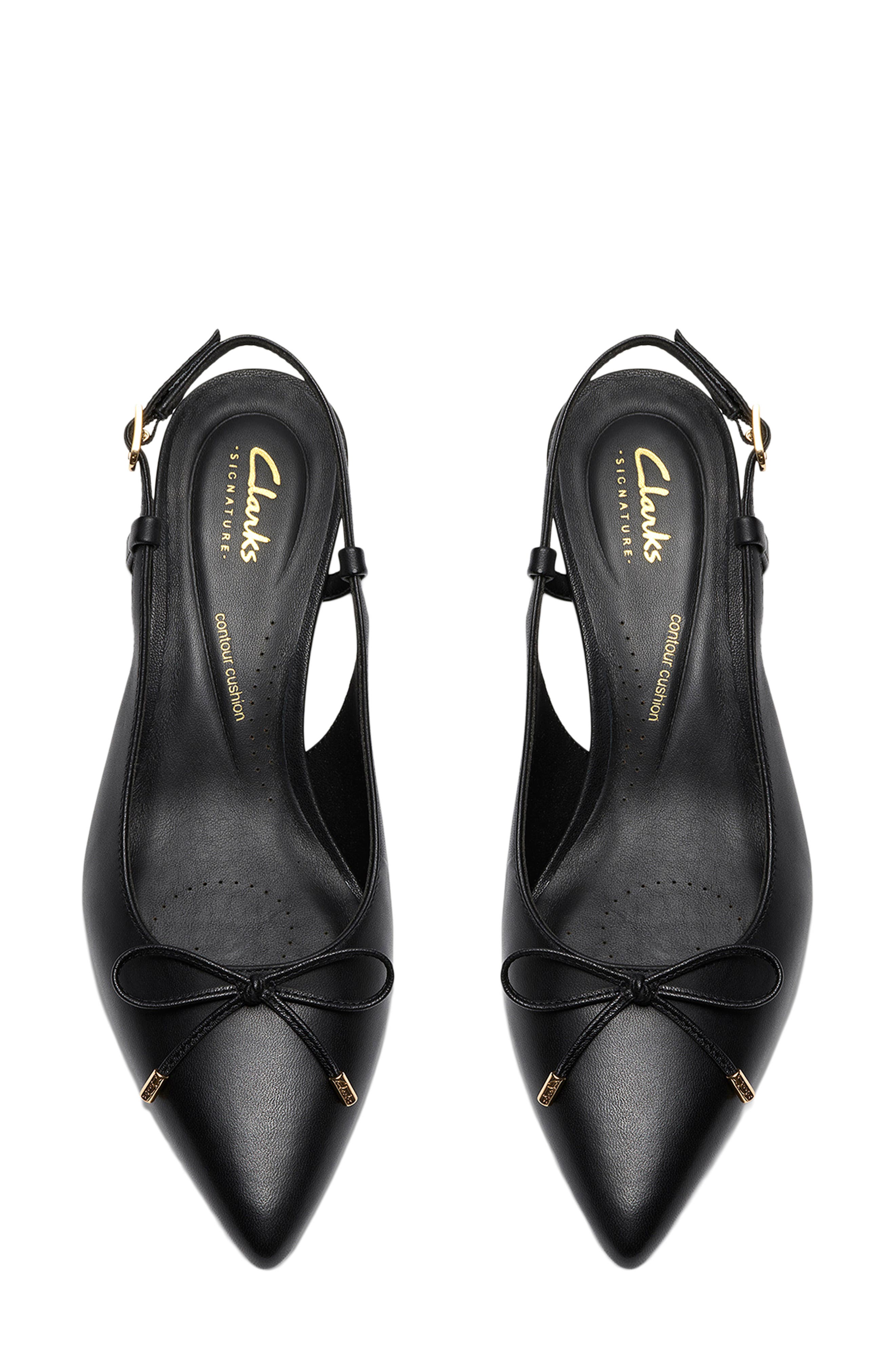 Clarks<sup>®</sup> Zarey Bow Pointed Toe Slingback Pump, Alternate, color, Black Leather