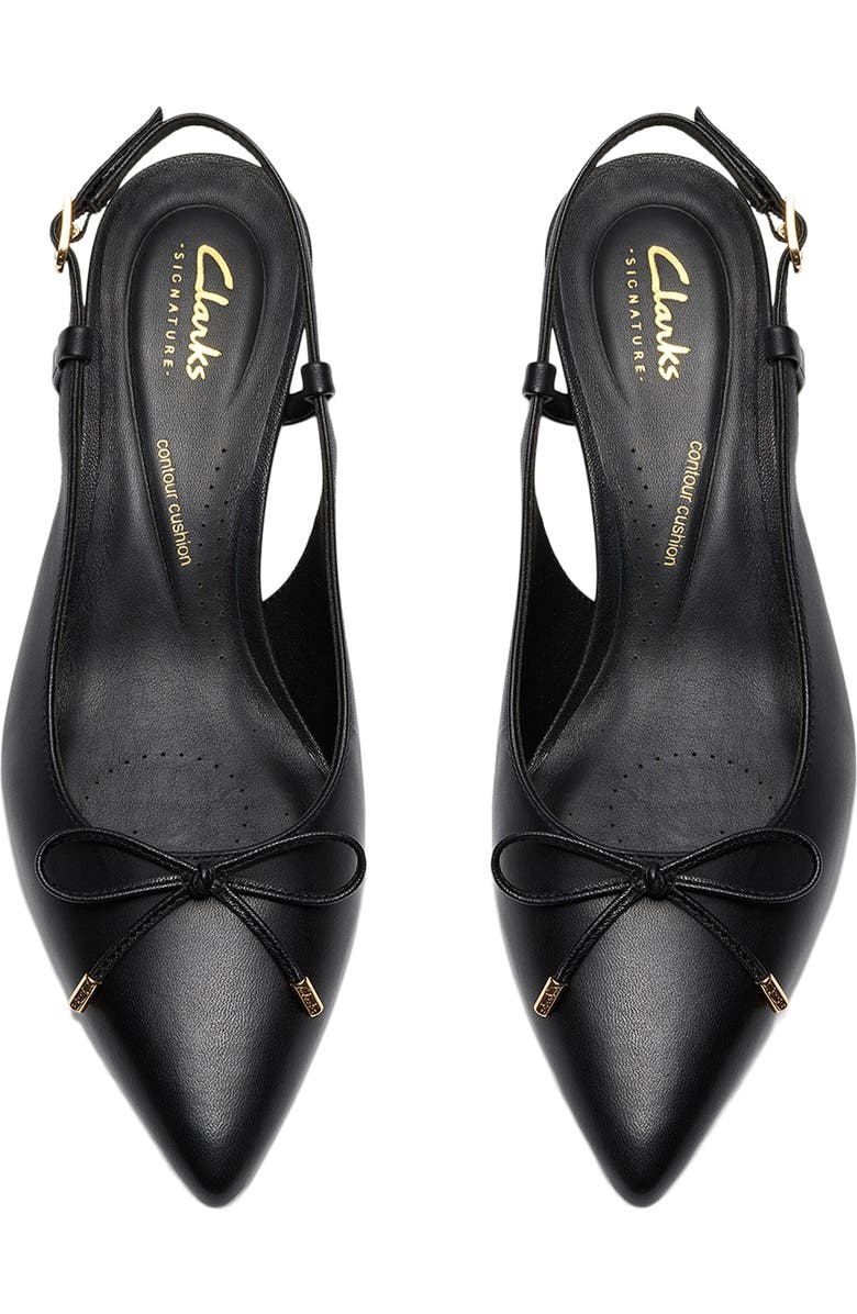 Clarks<sup>®</sup> Zarey Bow Pointed Toe Slingback Pump, Alternate, color, Black Leather