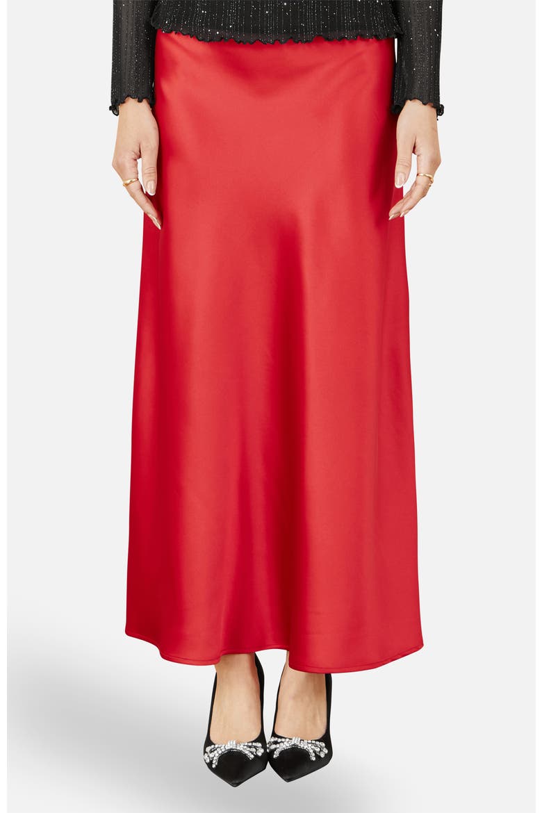 Satin Midi Skirt, Main, color, Red