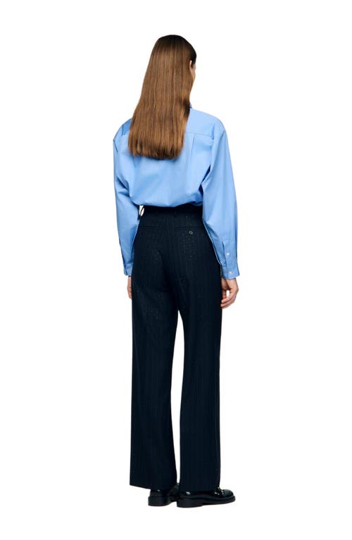 Sandro Rhinestone Striped Trousers In Blue