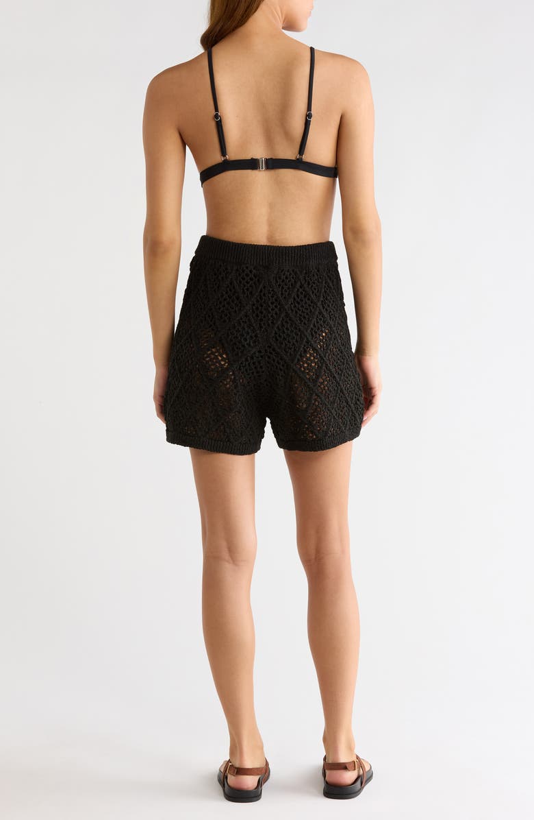 Elan Openwork Knit Cover-Up Shorts, Alternate, color, Black