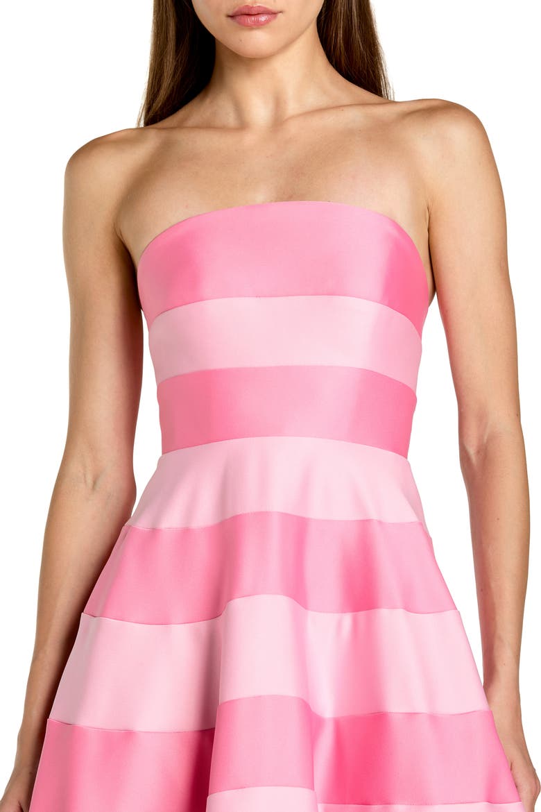 Petite Pink Striped Satin Strapless Ballgown With Pockets, Alternate, color, Pink Multi