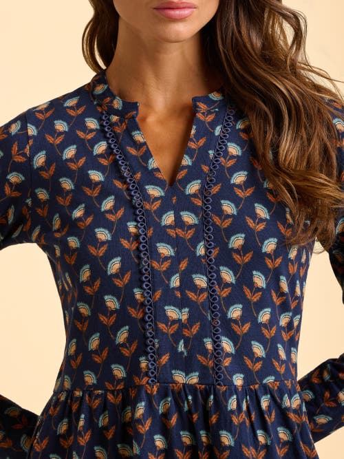 Brakeburn Rowan Long Sleeve V-neck Midi Dress In Blue