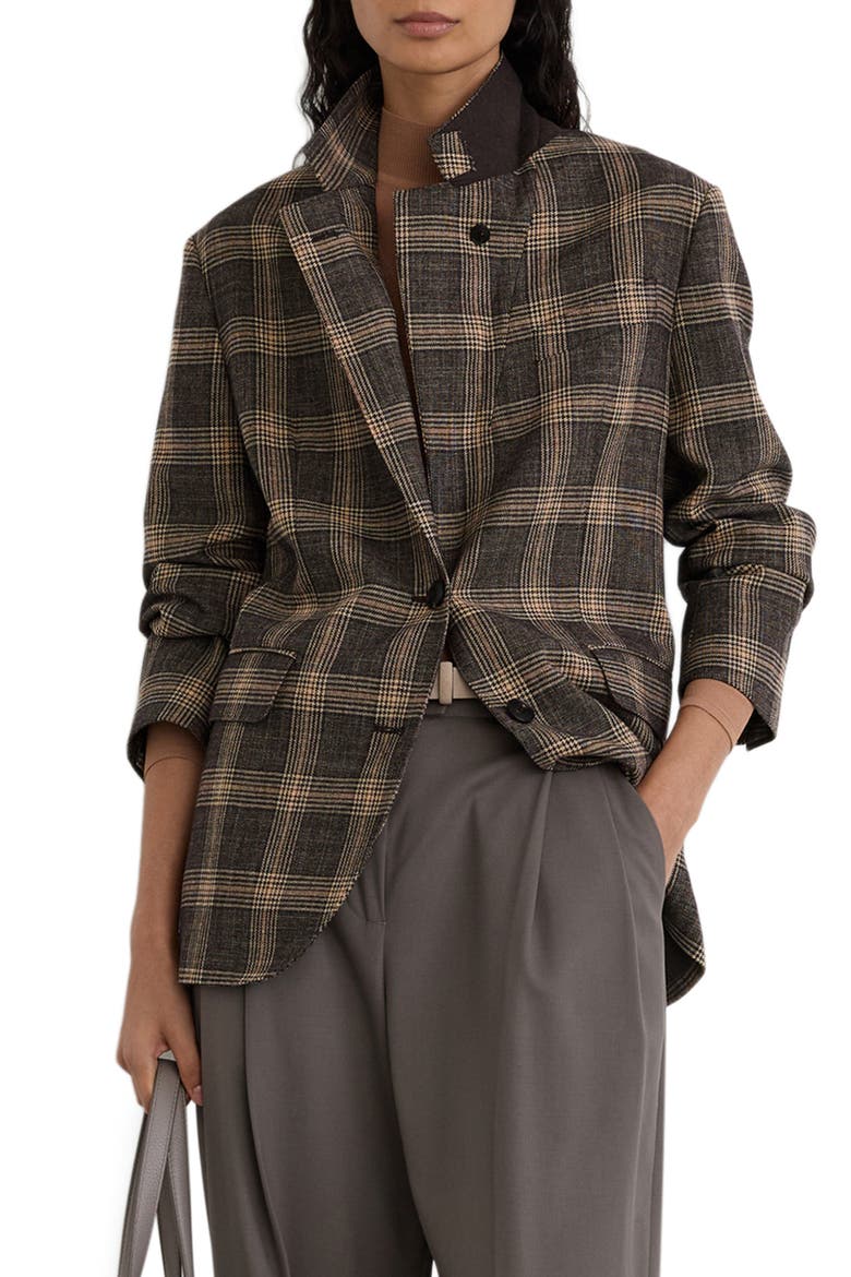 Sandor Wool Check Relaxed Blazer, Main, color, BROWN CHECK