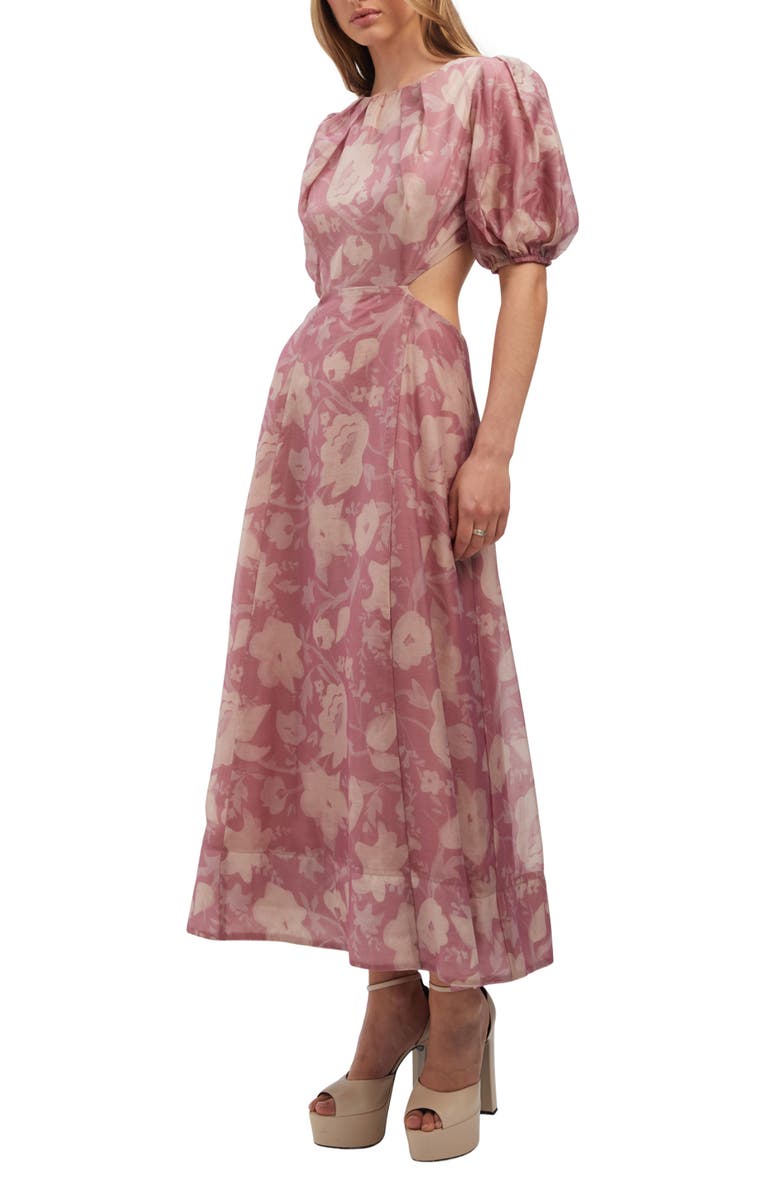 Bardot Fontana Floral Puff Sleeve Cutout Midi Dress, Alternate, color,