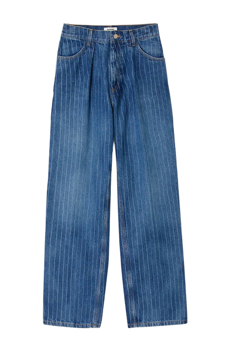 SANDRO Wide-leg pinstriped jeans, Alternate, color, Blue Jean