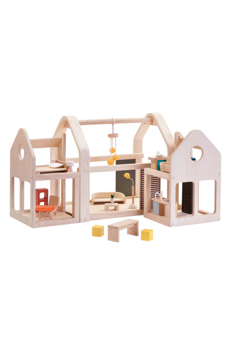 PlanToys<sup>®</sup> Plan Toys Slide N Go Dollhouse, Main, color, Brown