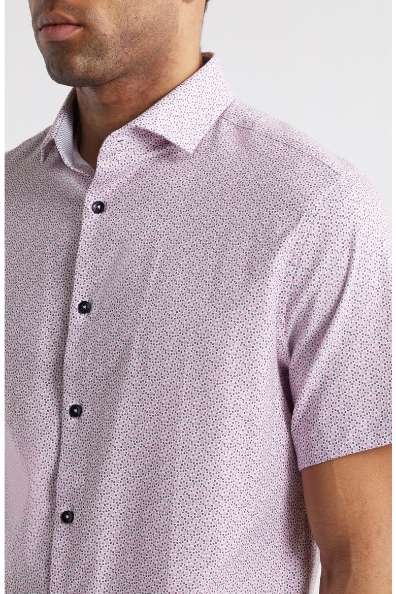 Artisanal Trim Fit Floral Geo Print Short Sleeve Cotton & Lyocell Button-Up Shirt, Alternate, color, MEDIUM PINK