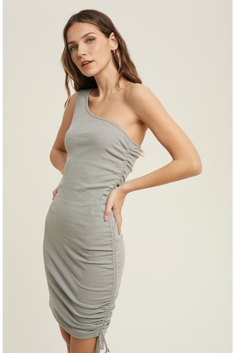 One-Shoulder Ruched Body-Con Dress, Alternate, color, GREY MINT