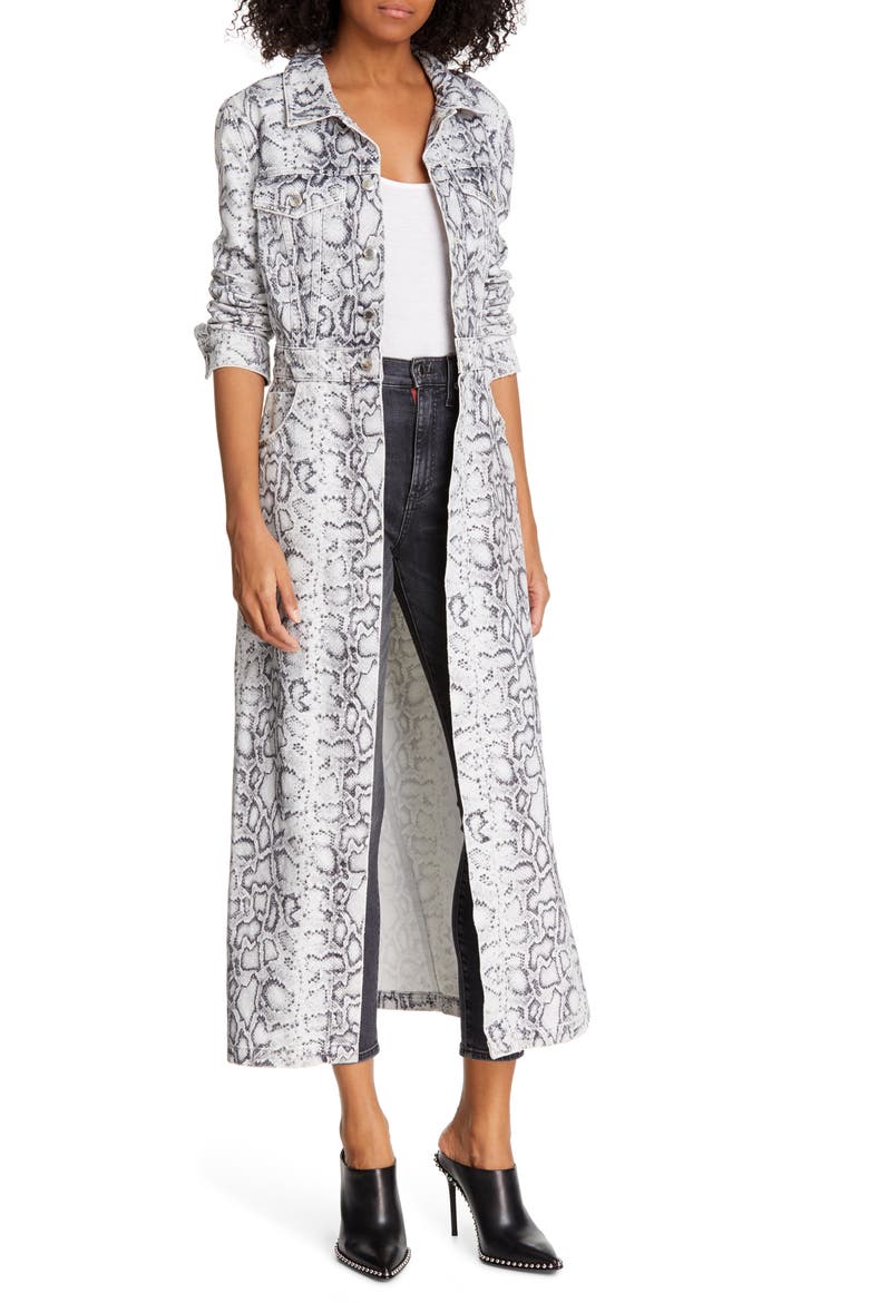 Python Print Denim Trench Coat, Main, color, FADED PYTHON