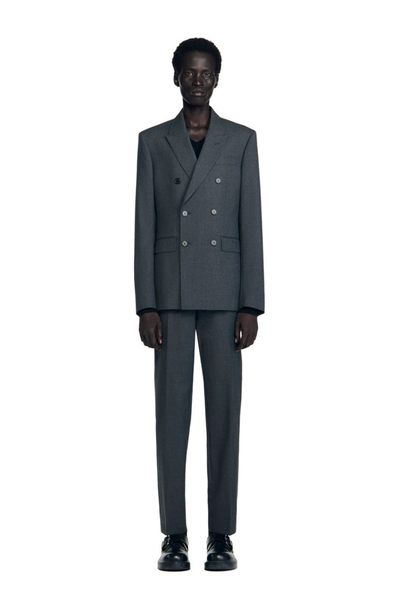 SANDRO Double-breasted classic suit jacket, Alternate, color, Heather Charcoal