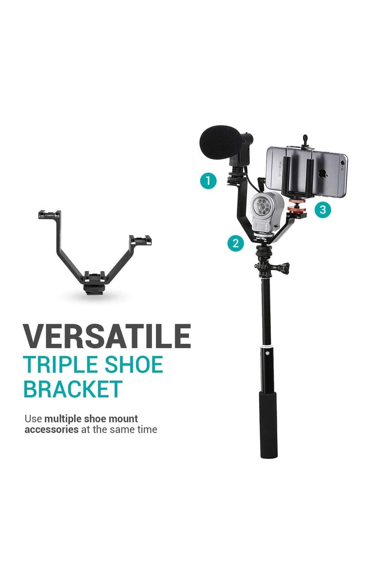 MOVO Triple Shoe Bracket - Camera V Bracket for Lights, Monitors, Microphones and More, Alternate, color, Black