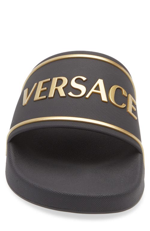Versace Black Sandals With Logo Printed On The Front In Gray