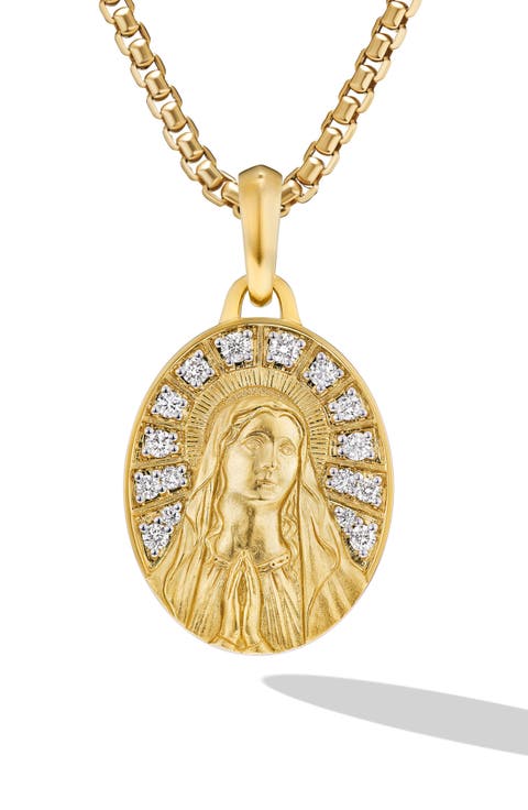 Mary Amulet in 18K Yellow Gold with Diamonds