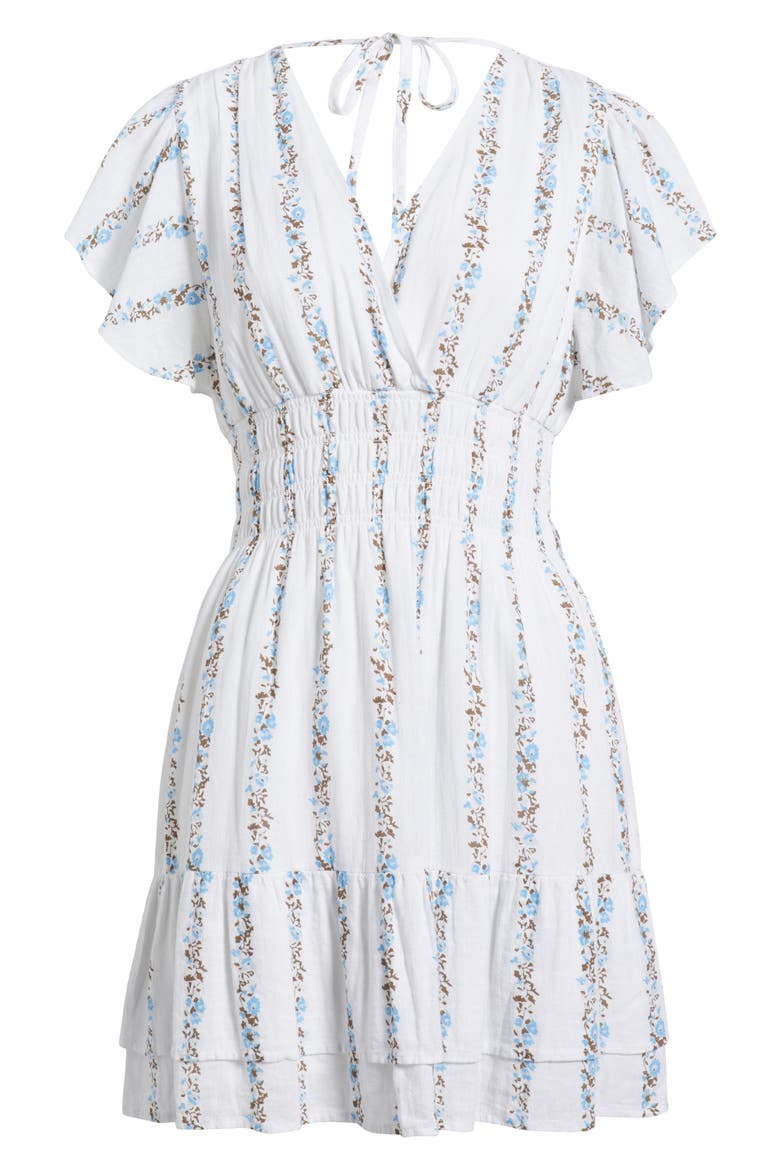 Kimora Floral Smocked Waist Linen Blend Dress, Alternate, color, BLUEBELL STRIPE