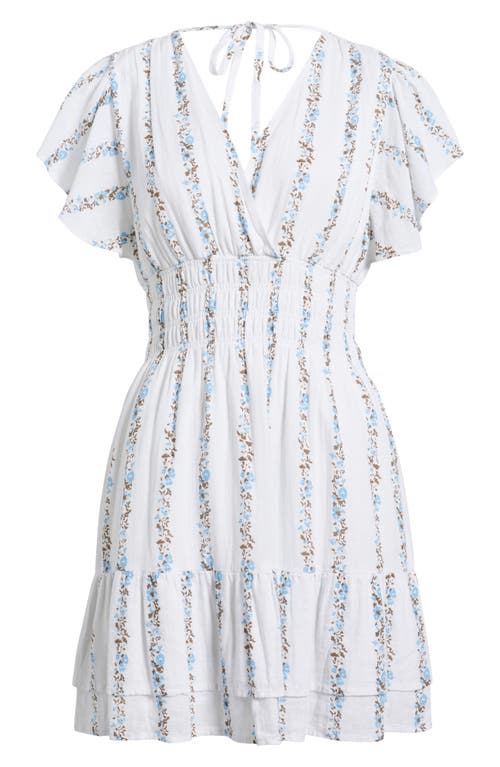 Rails Kimora Floral Smocked Waist Linen Blend Dress In Bluebell Stripe