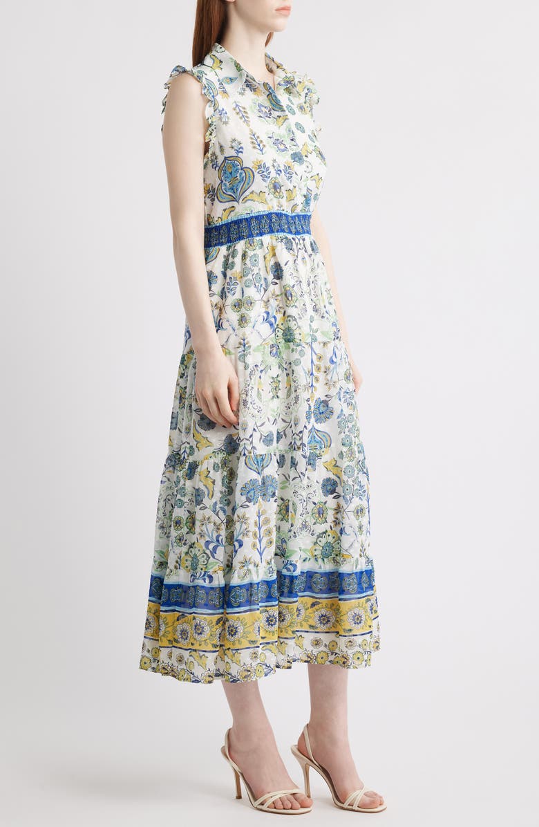 Anne Klein Patio Floral Print Clip Dot Midi Shirtdress, Alternate, color, 