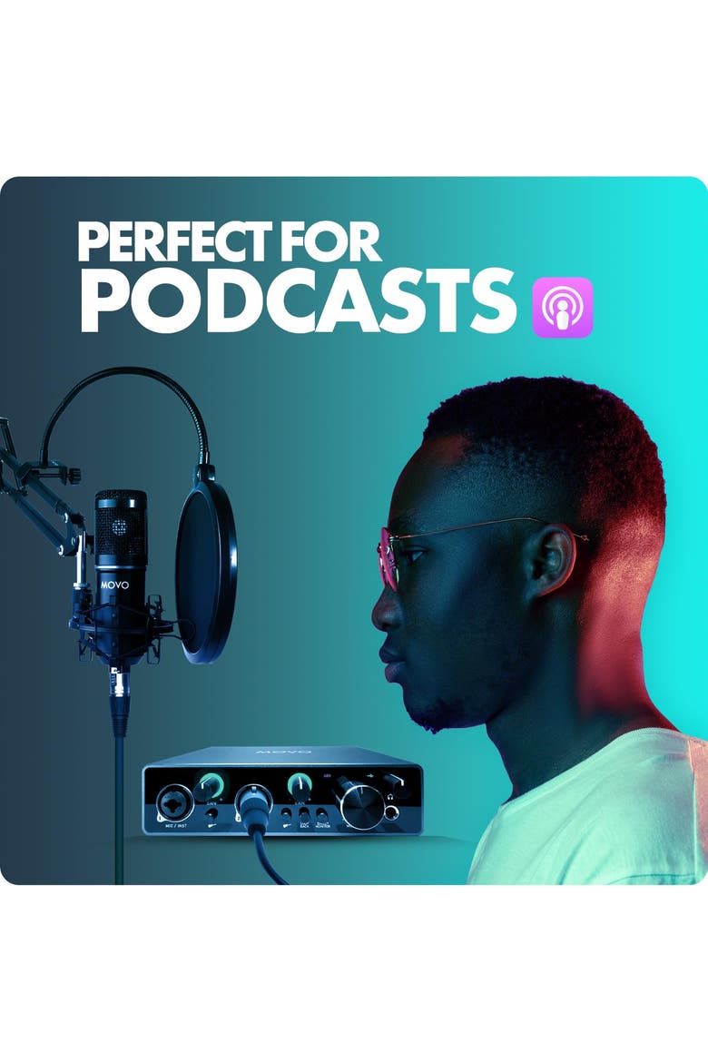 PodKit2A Podcast Bundle for 2 - Includes Microphones, Boom Arms, Pop Filters, and Audio Interface, Alternate, color, Black