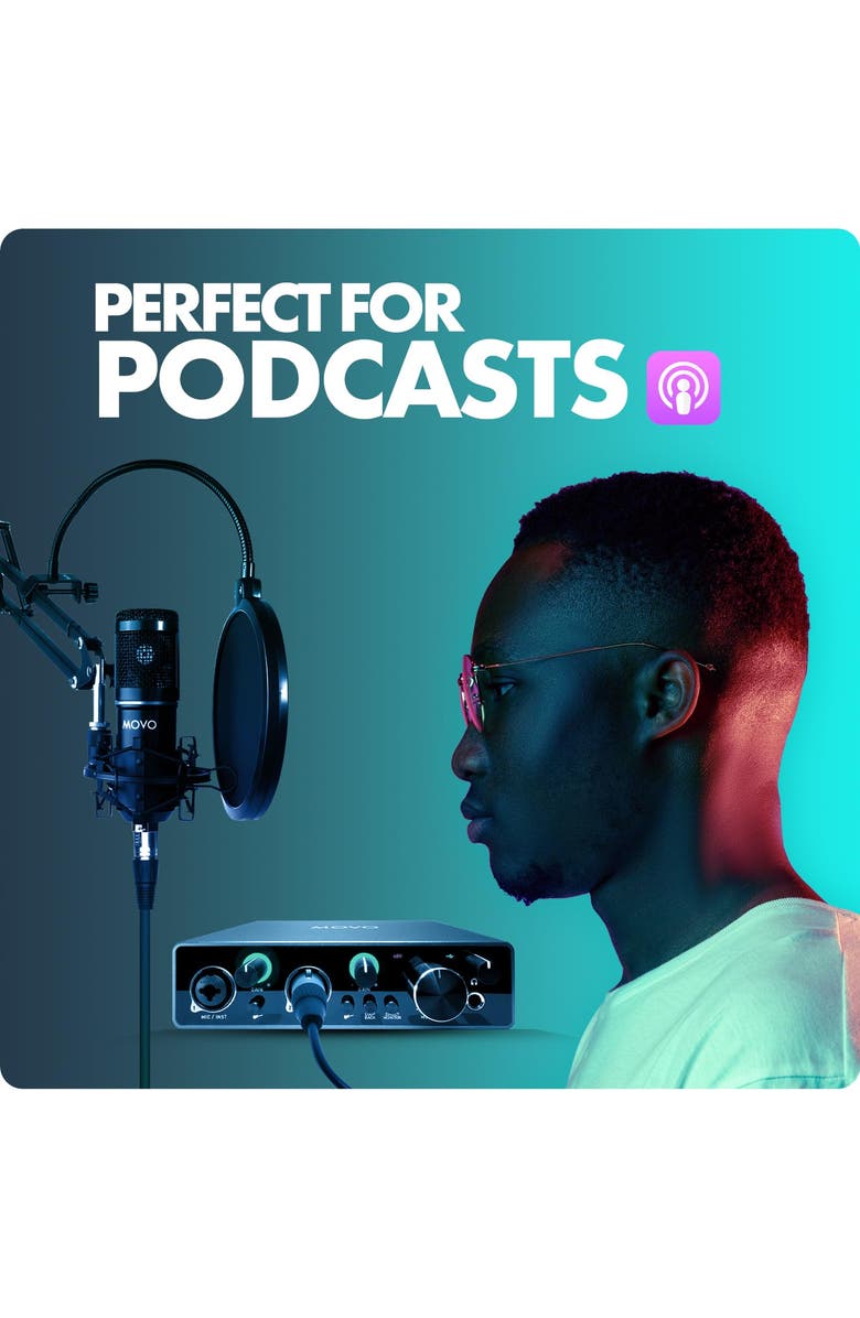 MOVO PodKit2A Podcast Bundle for 2 - Includes Microphones, Boom Arms, Pop Filters, and Audio Interface, Alternate, color, Black