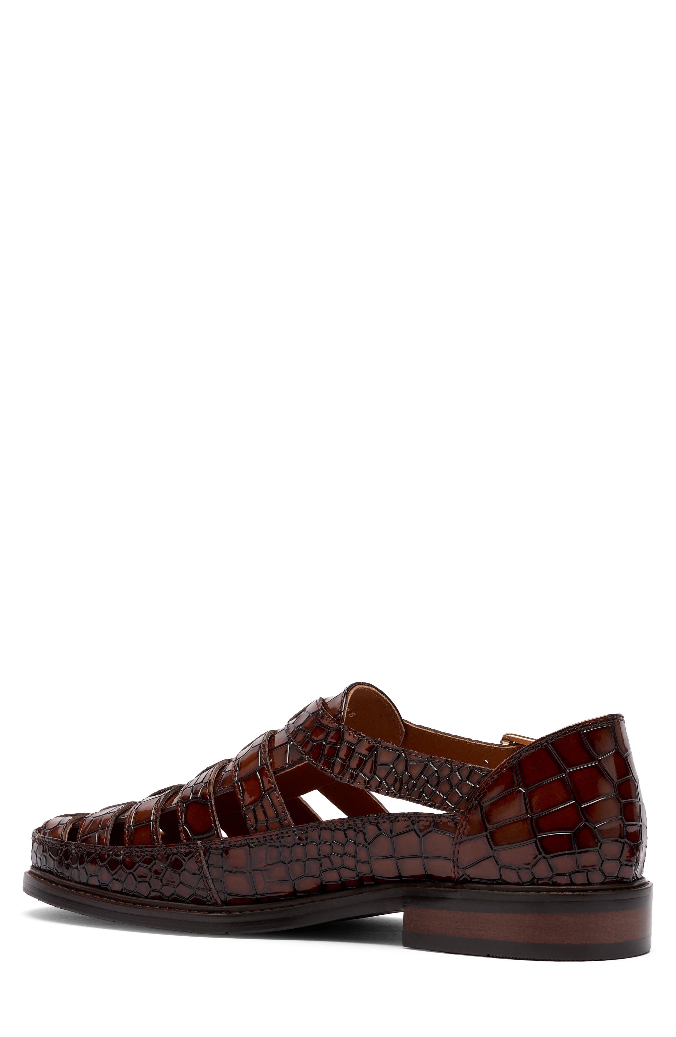 Mariner Croc Embossed Leather Fisherman Sandal, Alternate, color, BROWN CROC