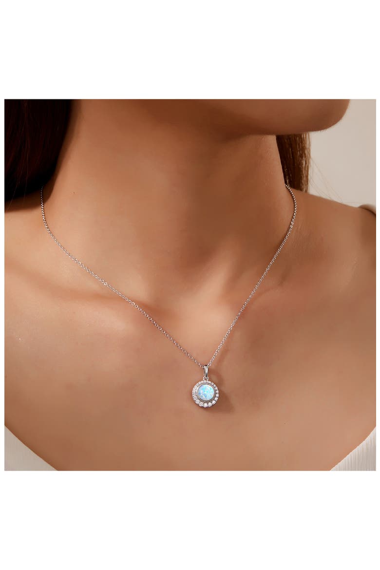 Simulated Diamond Halo & Simulated Opal Pendant Necklace, Alternate, color, WHITE