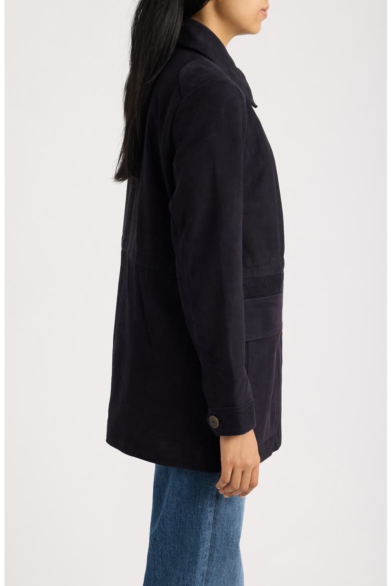 Cinched Waist Leather Suede Jacket, Alternate, color, NAVY