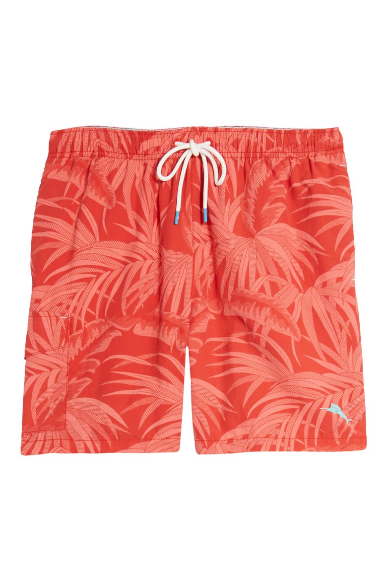 Naples Desert Fronds Nylon Swim Trunks, Main, color, CHERRY LUSH