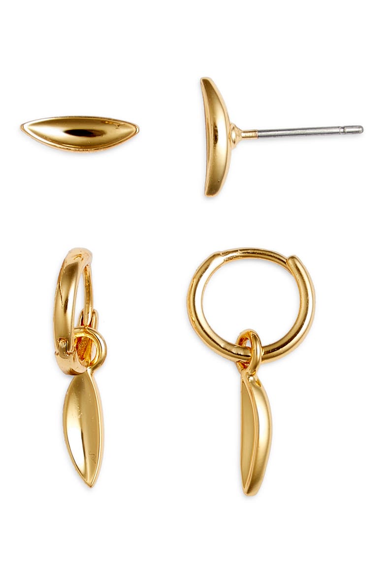 Clean Metals Set of Stud & Huggie Hoop Earrings, Main, color, HIGH POLISH GOLD