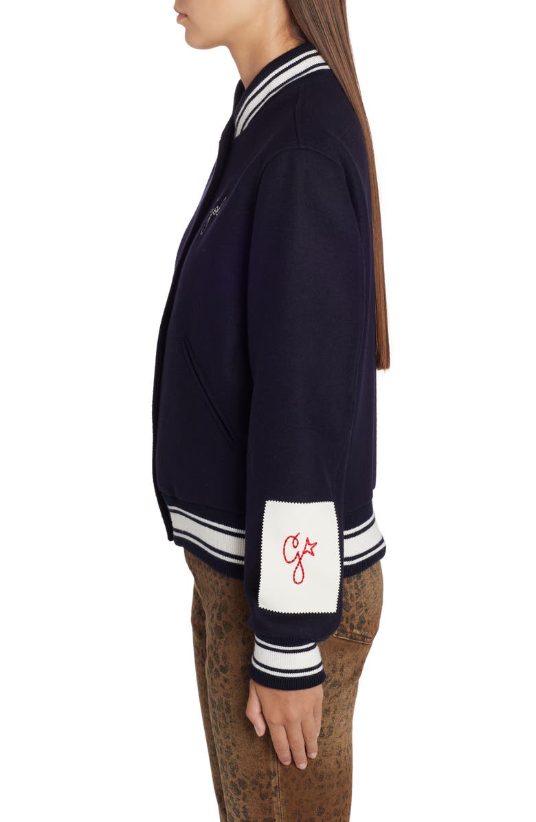 Golden Goose Dirce Embroidered Logo Wool Blend Bomber Jacket, Alternate, color,
