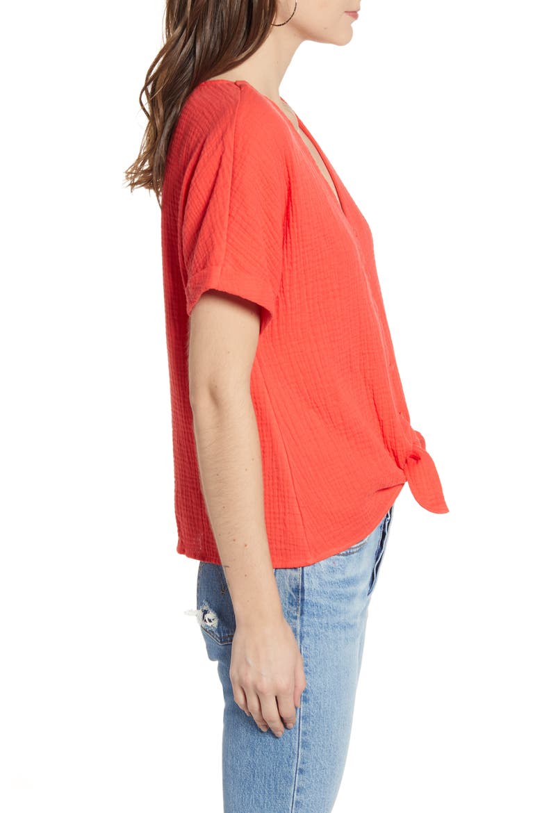 Tie Hem Gauze Top, Alternate, color, WATERMELON