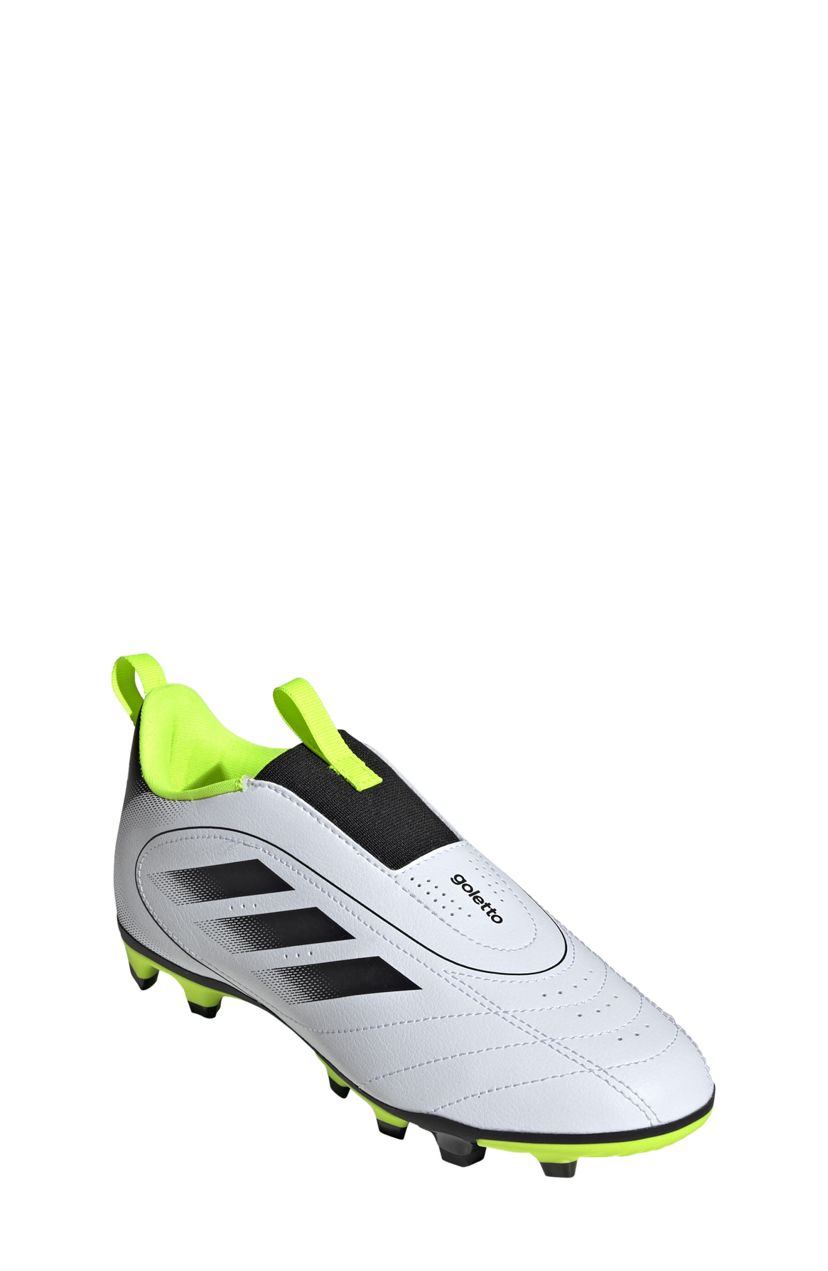 adidas Goletto IX Laceless Soccer Cleat, Main, color, White/ Black/ Lemon