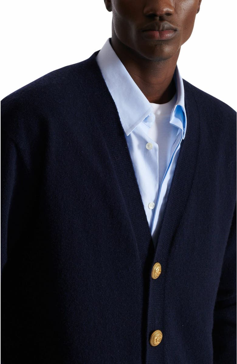 Balmain Eco-Cashmere Cardigan, Alternate, color, Navy
