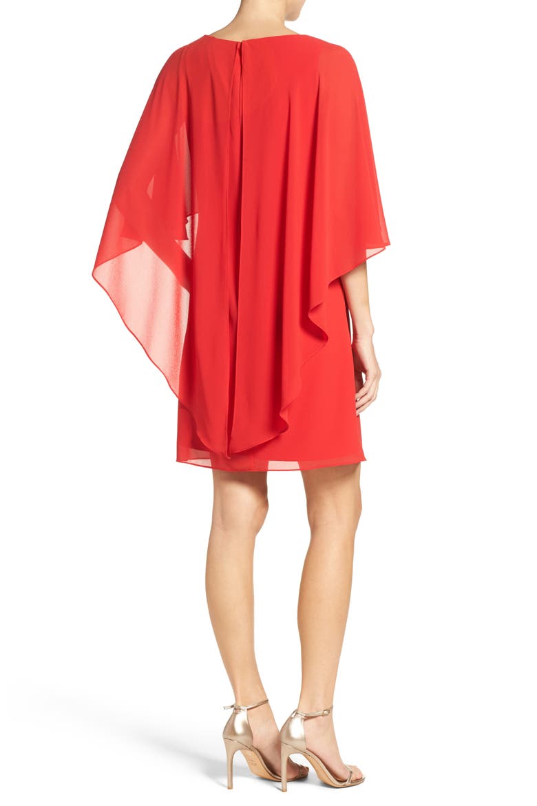 Chiffon Cape Cocktail Dress, Alternate, color, RED