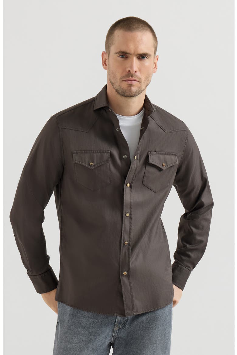 Garment-dyed chevron shirt, Main, color, Brown
