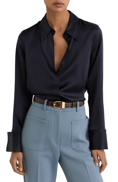 Ameira Silk Satin Button-Up Shirt